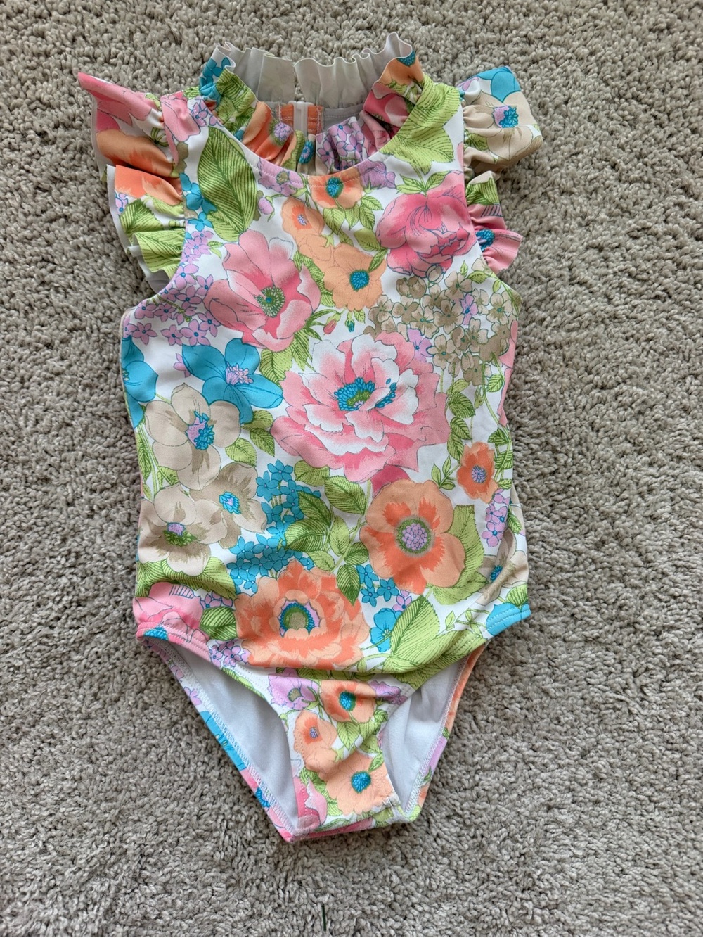 Janie and Jack Floral One-Piece Swimsuit in Pink, Orange, Blue, Green